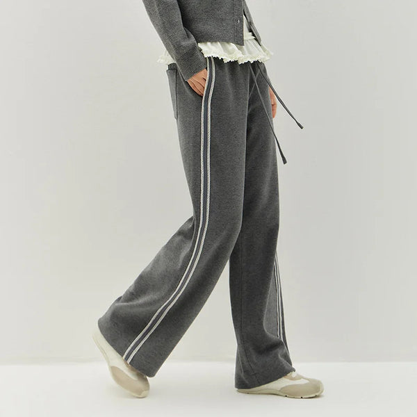 ខោ Semir សម្រាប់នារី រចនាបែប Ruffle Trim Colorblock Wool ជើងធំ រលុង ទំហំ 450G 2026 ខោសាមញ្ញ ក្តៅ និង ឆើតឆាយ