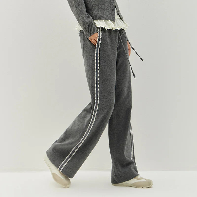 Semir Women Pants Ruffle Trim Colorblock Wool Look Wide Leg Loose Fit 450G 2026 Elegant Warm Urban Casual Trousers