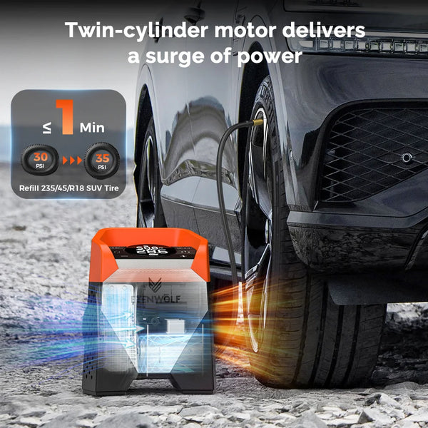 ETENWOLF S5 ស្នប់បូមខ្យល់អគ្គិសនីសម្រាប់កង់ឡាន 100% កម្លាំង 15600mAh សម្រាប់រថយន្ត SUV ឡានដឹកទំនិញ ម៉ូតូ កង់