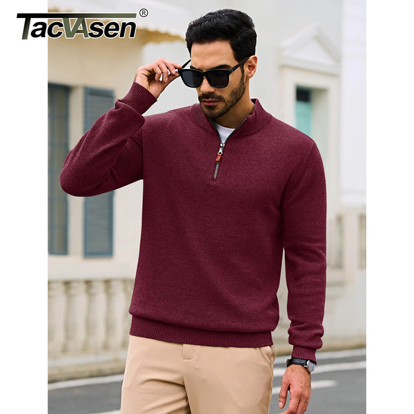 TACVASEN Mens Knit Cotton Sweater Quarter Zip Pullover Antumn Winter Casual Long Sleeve Mock Neck Polo Sweaters Warm Streetwear
