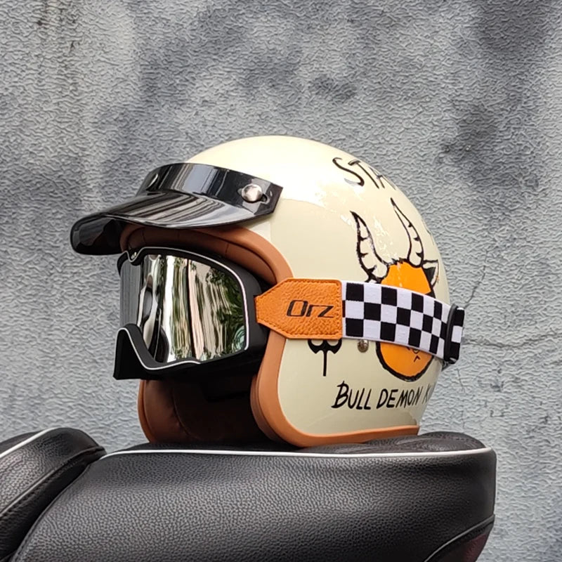3/4 open face Three-quarters retro helmet motorcycle for men and women winter warm cruise American half helmet DOT Approved