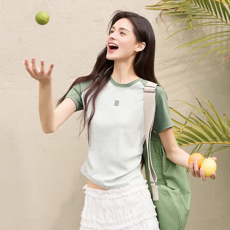 Semir Womens Tshirt 2026 Color Block Raglan Sleeve Slim Cool Feeling Slim Fit Casual Soft Daily Wear