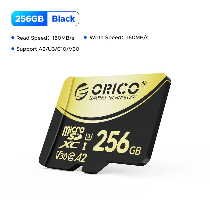 ORICO Micro SD Card TF Memory Card 512GB microSDXC Up to 180 MB/s Full HD and 4K UHD C10, U3, V30, A2, for GoPRO DJI Drone