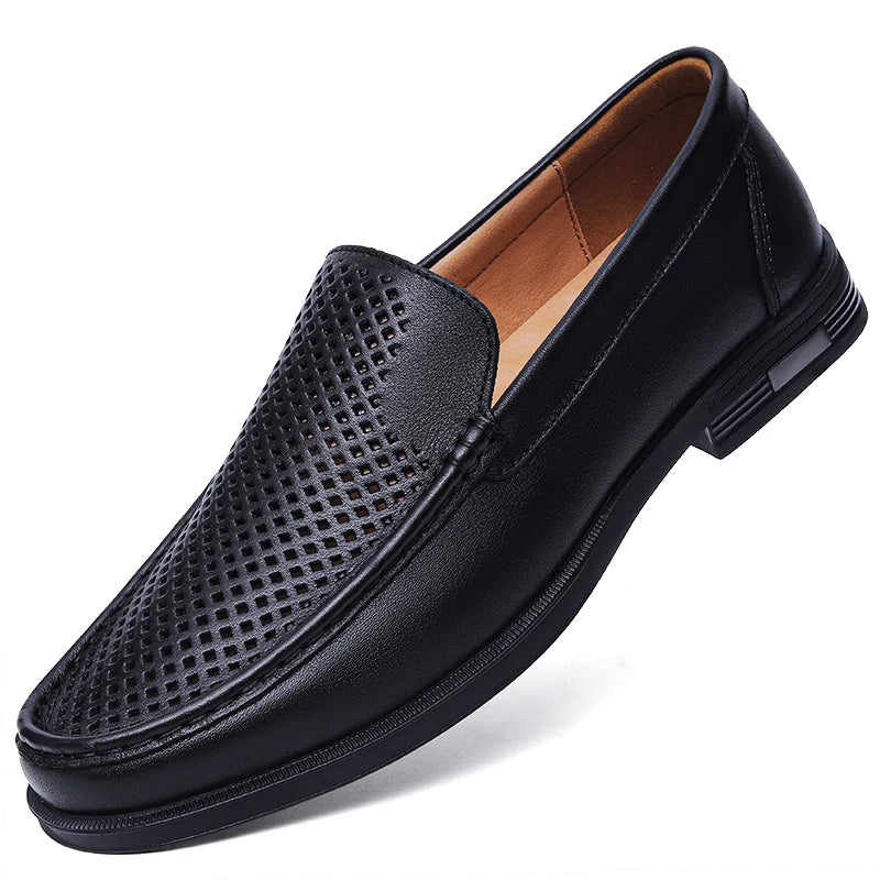 Summer Mens Slip On Leather Shoes Men Loafers Black Brown Breathable Casual Shoes Size 37-46 Dropshipping