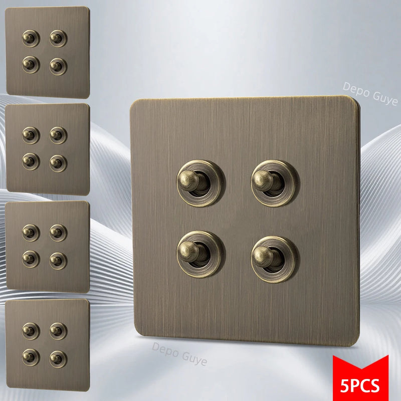 5/10 PCS Retro Eu Metal Wall Toggle Light Switch,1/2/3/4 Gang 2Way Bronzed Antique Stainless Steel Wall Panel Switch