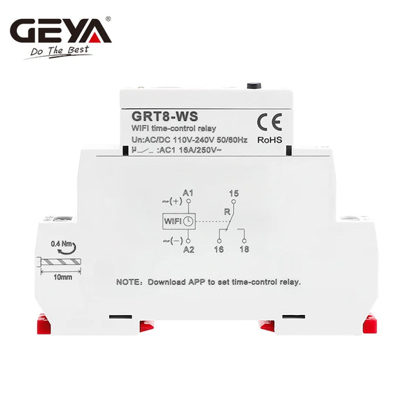 GEYA GRT8-WS TUYA កុងតាក់បញ្ជាពេលវេលា WiFi បញ្ជូនតពេលវេលា WiFi កុងតាក់បញ្ជាពីចម្ងាយផ្ទះឆ្លាតវៃ 16A AC/DC110-240V