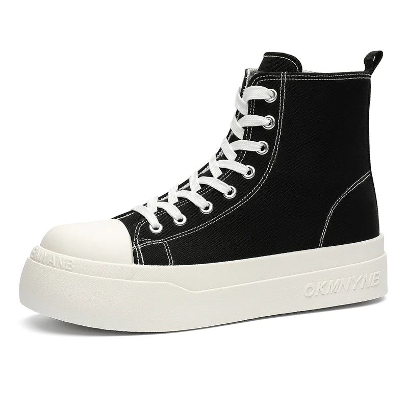Men's high-top thick sole canvas casual boots four seasons breathable light soft-sole comfort outdoor walking sports board shoes