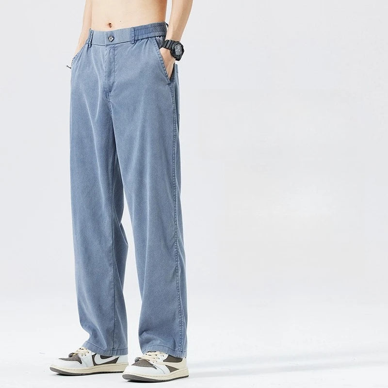 Summer Youth Lyocell Wide - Leg Loose Straight - Leg Trendy Casual Long Pants Men's Lightweight Long Pants
