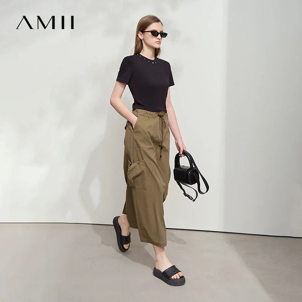 សំពត់សម្លៀកបំពាក់នារី Amii Minimalist ឆ្នាំ ២០២៦ រដូវស្លឹកឈើជ្រុះថ្មីធម្មតារលុងមានហោប៉ៅច្រើនខ្សែចងចង្កេះយឺតវែង 12522020