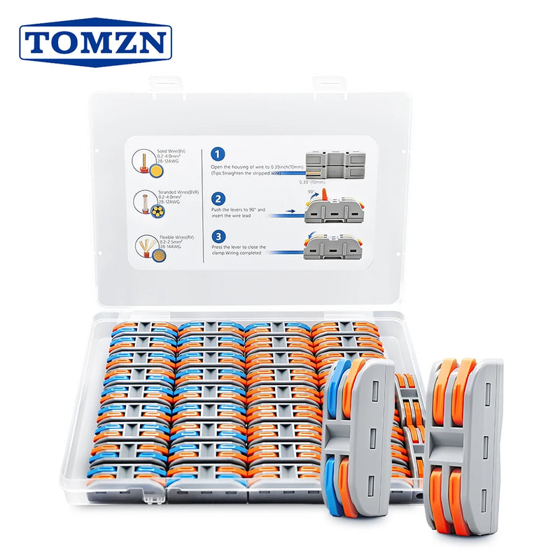 TOMZN YL222 Lever Wire Connectors 38PCS 2In 2Out Quick Splicing Terminal Blocks 32A 250V for 28-12AWG Universal Wire Joiner Kit
