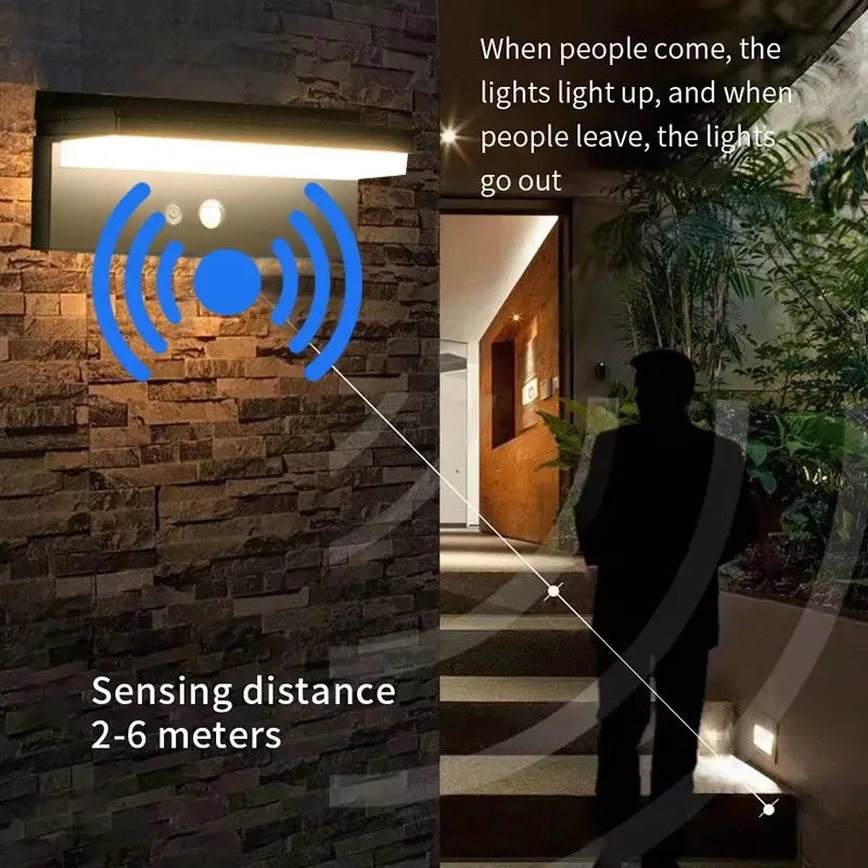 Solar Power Wall Lamp IPX5 Waterproof Garden Lights Motion Sensor  Energy Saving Light for Exterior Spot Porch Yard Lighting