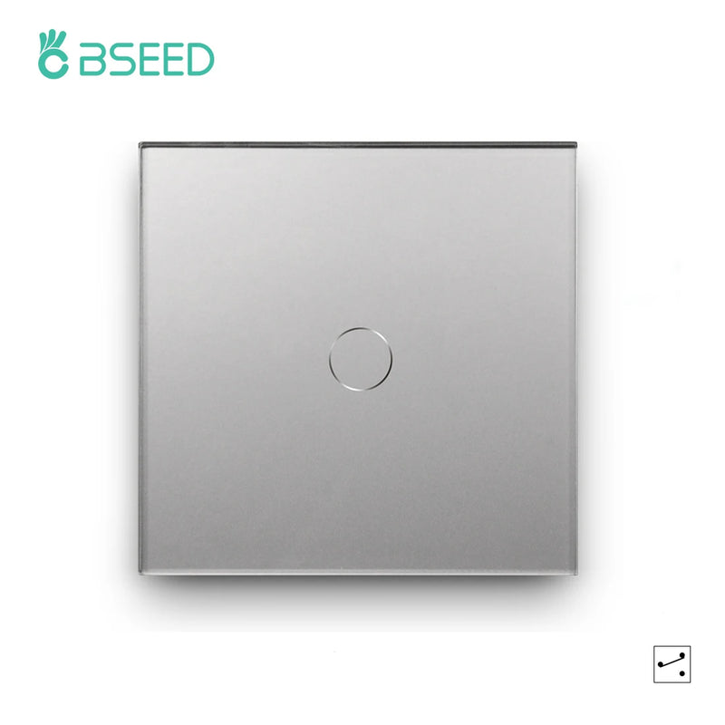 Bseed Wall Touch Light Switch 1/2/3Gang 2Way Light Switch With EU Socket USB Type-C Glass Panel Blue Backlight 240V for Stairs