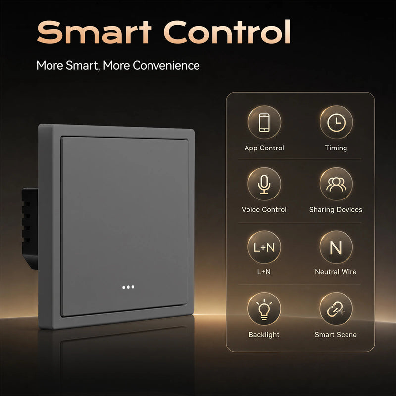 BSEED E Series 1/2/3/4Gang 2Way WIFI Light Switch Smart Click Button Switch Plastic With EU Power Socket Tuya Smart Life Control