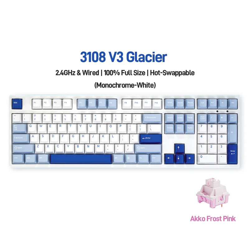 Akko 3108RF Mechanical Keyboard 100% Full Size RGB Cherry/MOA Profile Keycaps 2.4GHz & Wired Dual-mode Keyboard for Office Game