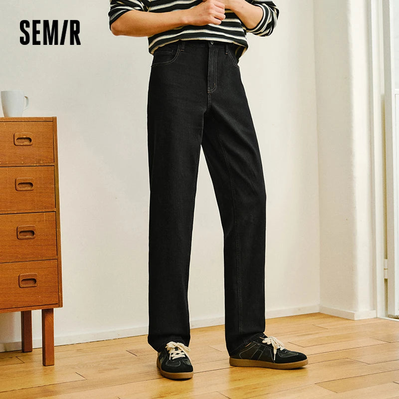 Semir Soft Jeans Men 2026 Spring Stretch Regular Straight Leg Vintage Washed Casual Comfortable Daily Wear Trousers