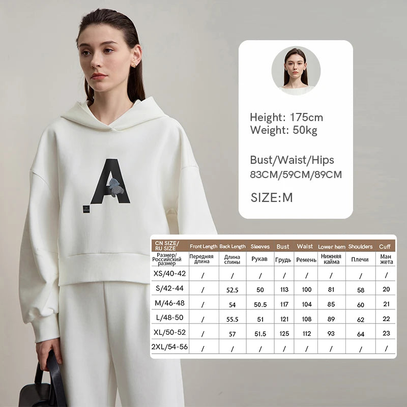 AMII Woman Sweatshirts 2026 Autumn Casual Letter Loose Hooded Sweater Wide-leg Sweatpants Separate Knit Ladies Clothes 12523012