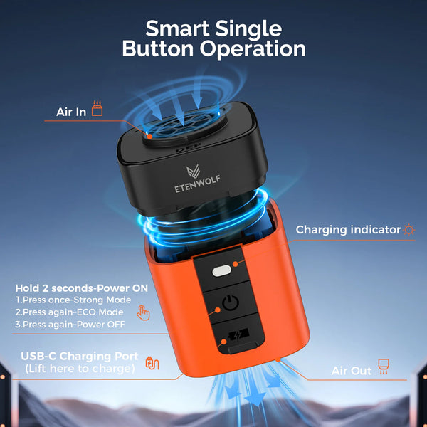 ETENWOLF AIR 3SE ស្នប់ខ្យល់អគ្គិសនី 1300mAh ស្នប់ខ្យល់ខ្នាតតូចសម្រាប់ក្រៅផ្ទះ សម្រាប់ពូកខ្យល់ អណ្តែតទឹកក្នុងអាងហែលទឹក បន្ទះសម្រាប់ដេក និងឧបករណ៍បូមខ្យល់សម្រាប់បូមធូលី