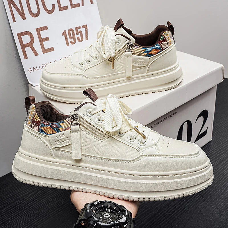 Men's flat white casual shoes four season new breathable light thick-sole non-slip outdoor running sneakers fashion walking shoe
