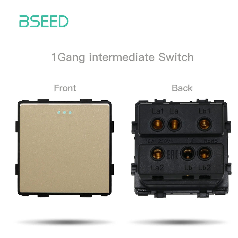BSEED EU Standard Wall Light Switch Module Electrical Outlets Button Switch DIY Function Part Glass Panel Free Collocation Gold