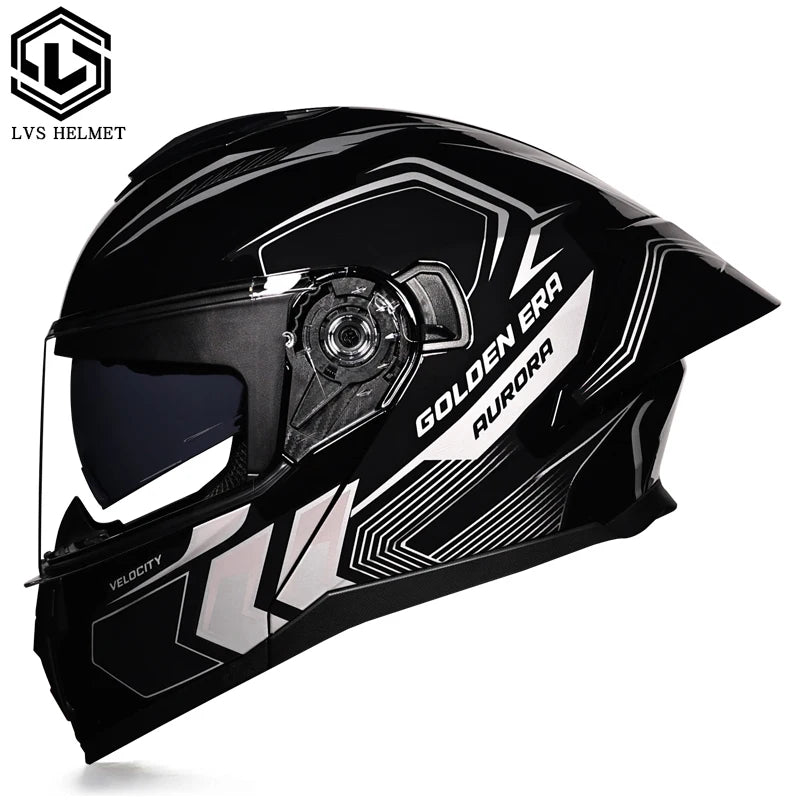 LVS-909S Modular Flip Up Motorcycle Helmet Dual Visor Big Rear Spoiler ABS Full Face Moto Helmet DOT Approved Casco Moto