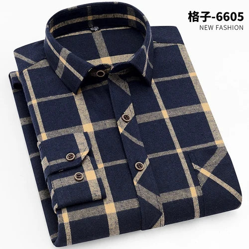 2026 New Men's Long Sleeved Shirts, Autumn Classic Plaid Shirt, with Single Breasted Lapels Camisas 17 Color Grid To Choose From