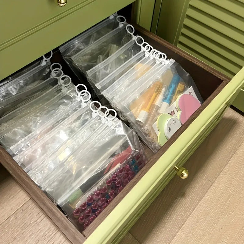 5pcs Transparent Rectangular Plastic Zipper Bags with Pull Rings, Pouches for Organizing Socks, Underwear, for Home, Moving.