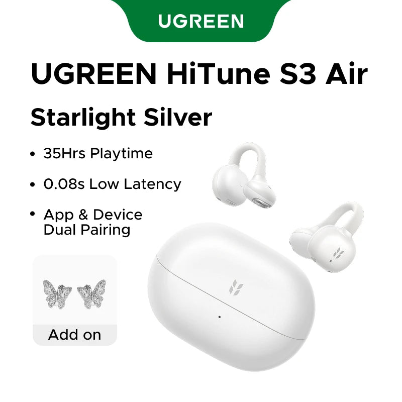 【2026】UGREEN HiTune S3 Air Open Ear Earbuds Bluetooth Clip On Wireless Headphones ENC Mic forCalls Earphones for Running Workout