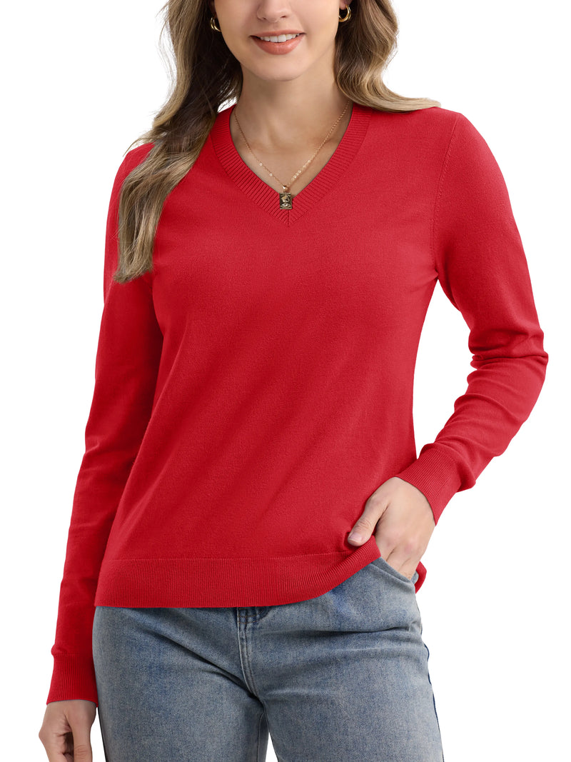 TACVASEN Womens Fashion V-Neck Casual Knitted Pullover Ladies Outdoor Sweatshirts Lightweight Long Sleeve Soft Streetwear Tops