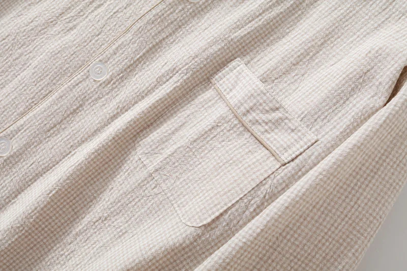 Pocket Comfortable Pajamas Sets 100% Cotton Casual Plaid Autumn Winter Sleepwear Women Pijama Lapel Long Sleeve Top Pant Suit