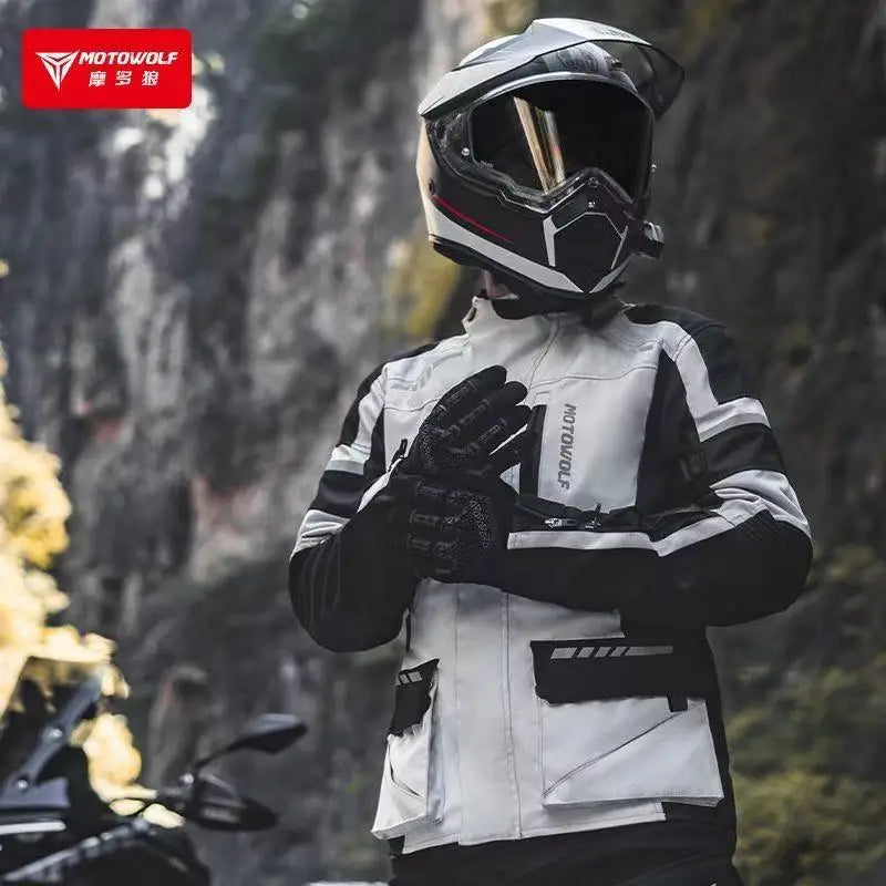 ឈុតជិះម៉ូតូ MOTOWOLF អាវក្រៅរដូវរងាដែលអាចដោះចេញបាន អាវក្រៅការពារទឹក ក្តៅ ធន់នឹងភាពត្រជាក់ ឈុតធ្វើដំណើរវែង-D