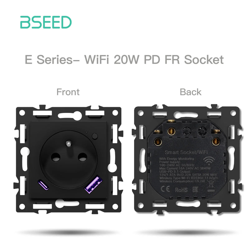 BSEED 1/2/3/4Gang WIFI Click Button Switch Part Plastic Frame Smart Curtain Switch Function Part EU Smart Socket DIY Combination