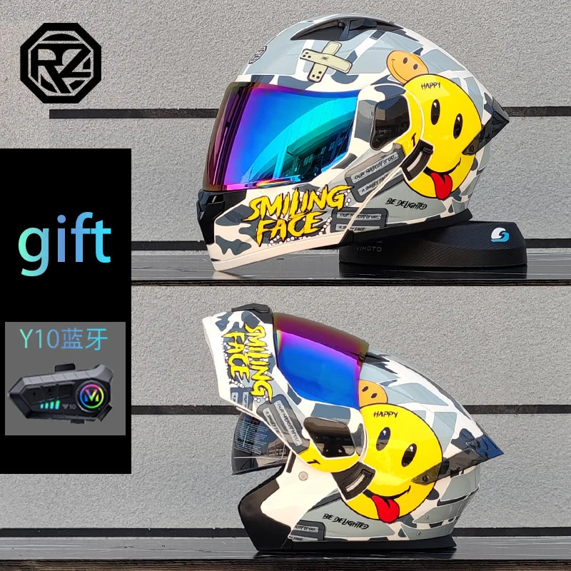 Modular flip motorcycle helmet with Bluetooth earphones, dual lens full helmet ORZ-103