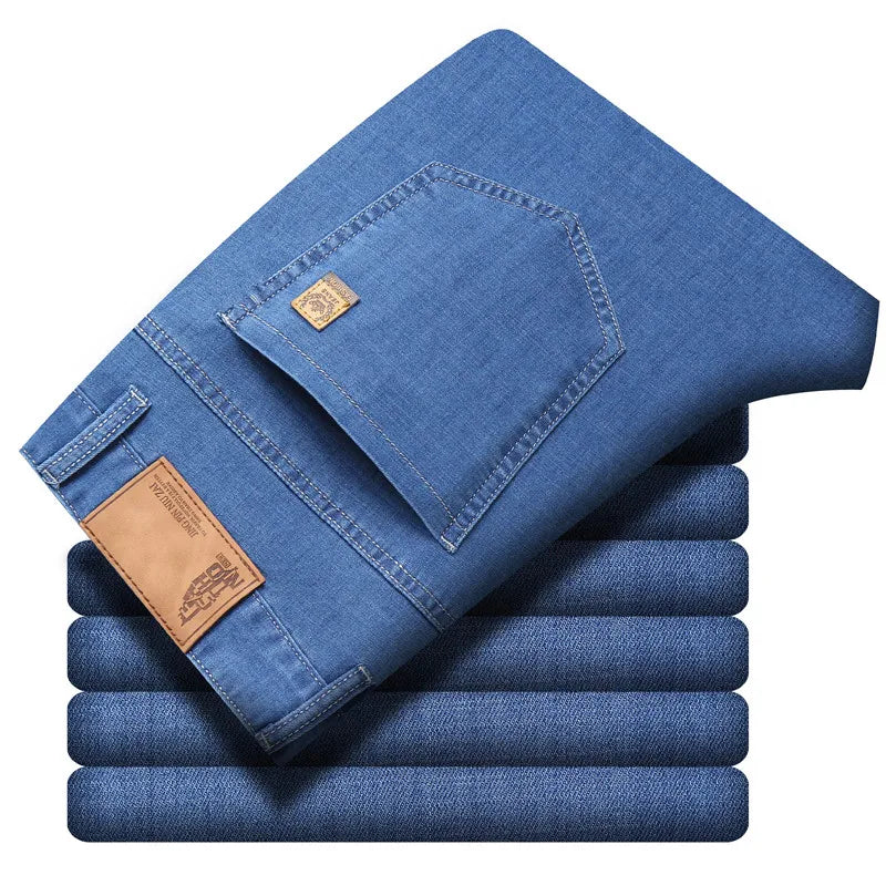 New Fall Collection of Men's Blue Jeans, Asian Sizes, Stretch Denim Pants, Business-casual Trousers. 2026-2027