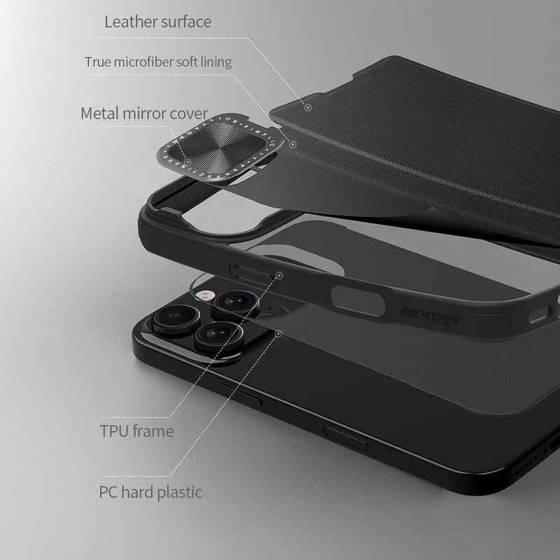 Nillkin For iPhone 16 Pro Max Case Qin Prop Leather Flip Case Card Pocket for iPhone 16 Pro for iPhone 16 Cover With Lens Holder