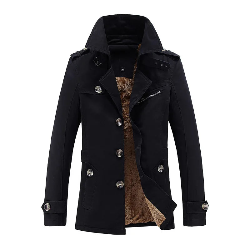 2026 New Men's Khaki Long-Sleeve Jacket, Green Single-Breasted Lapel Coat, Black or Blue Overcoat Available.