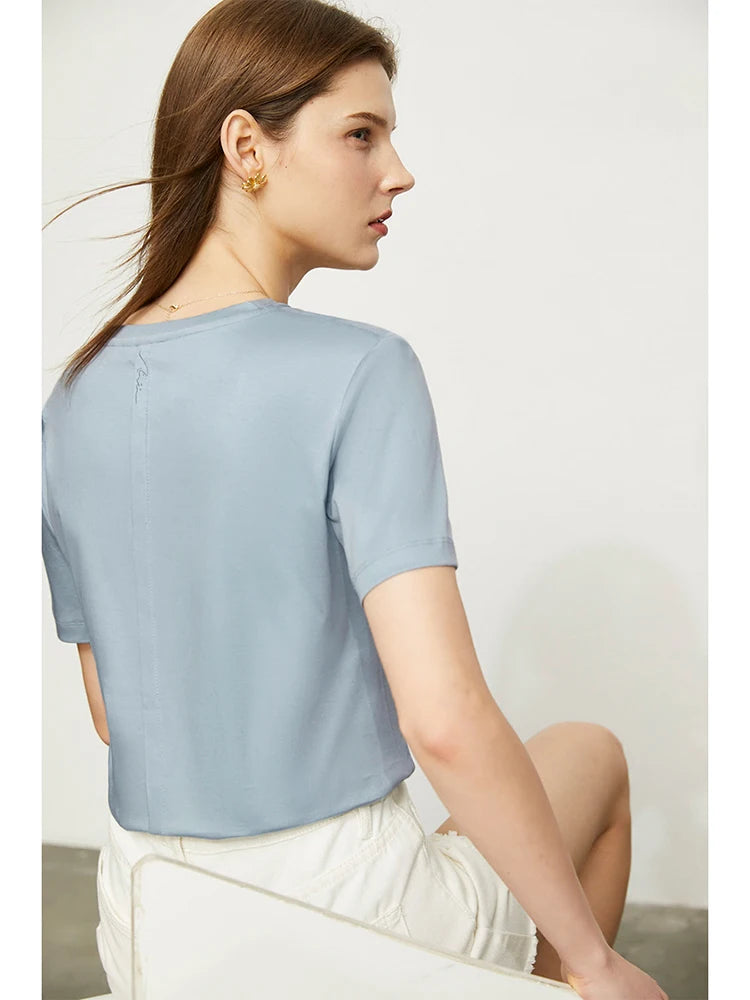 អាវយឺត Amii Minimalism 2025 សម្រាប់នារី អាវរដូវក្តៅថ្មី ក V ដៃខ្លី កប្បាស ធម្មតា ម៉ូដសាមញ្ញ 12422141