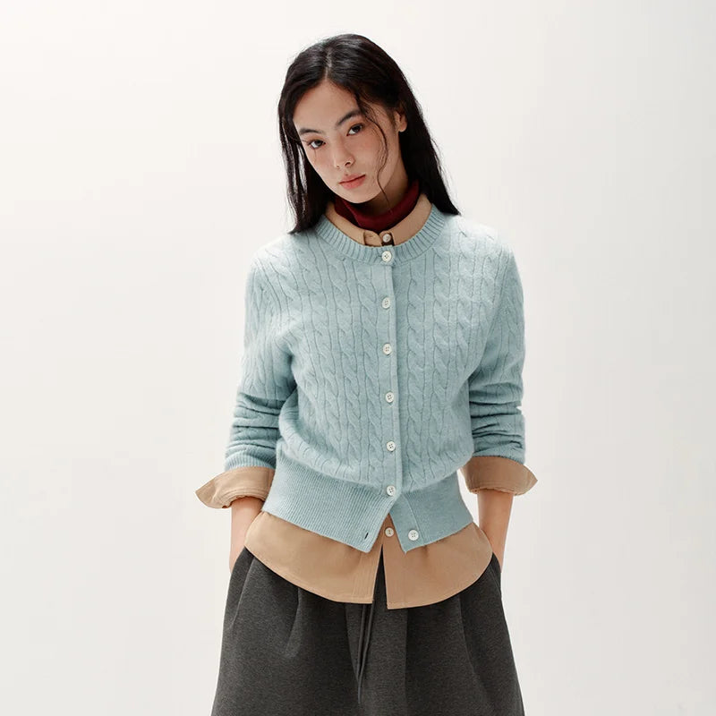 Semir Women Cardigan Cable Knit Cropped Soft Fit 2026 Elegant Vintage Everyday Layering Sweater Urban Casual Top