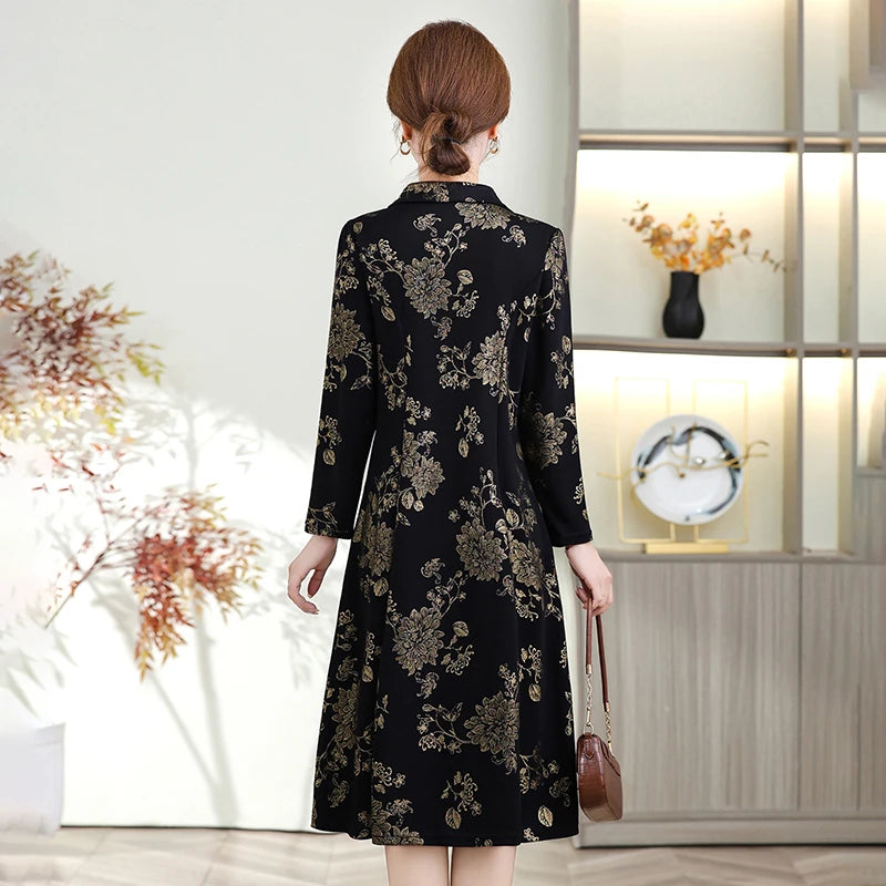 រ៉ូបអាវក្រៅកអាវនារីរដូវស្លឹកឈើជ្រុះថ្មីពណ៌ខ្មៅដៃវែងប៊ូតុងបោះពុម្ព