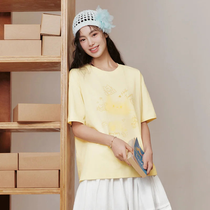Semir Women Tshirt Mid Length Loose Cartoon Print Short Sleeve Summer 2026 Cute Casual Niche Style Fashion Top Tee