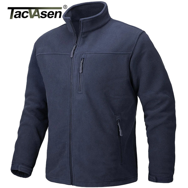 TACVASEN Men's Thermal Warm Fleece Jacket Stand Collar Full Zip Windbreaker Multiple-pockets Outerwear Working Hiking Coat