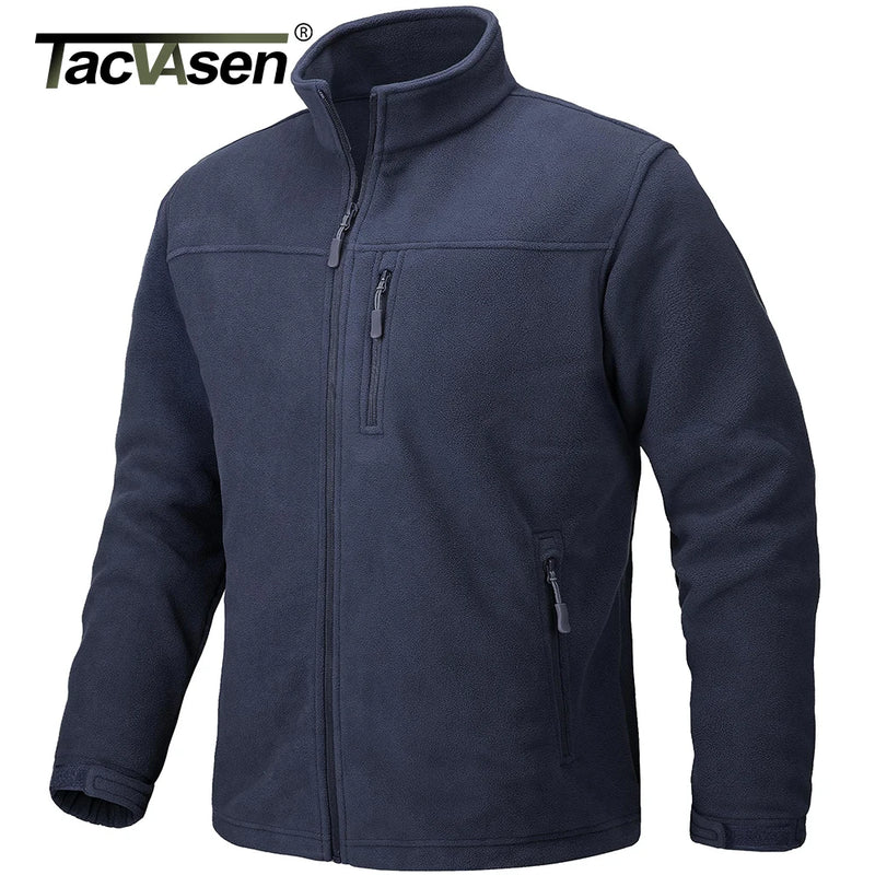 TACVASEN Men's Thermal Warm Fleece Jacket Stand Collar Full Zip Windbreaker Multiple-pockets Outerwear Working Hiking Coat