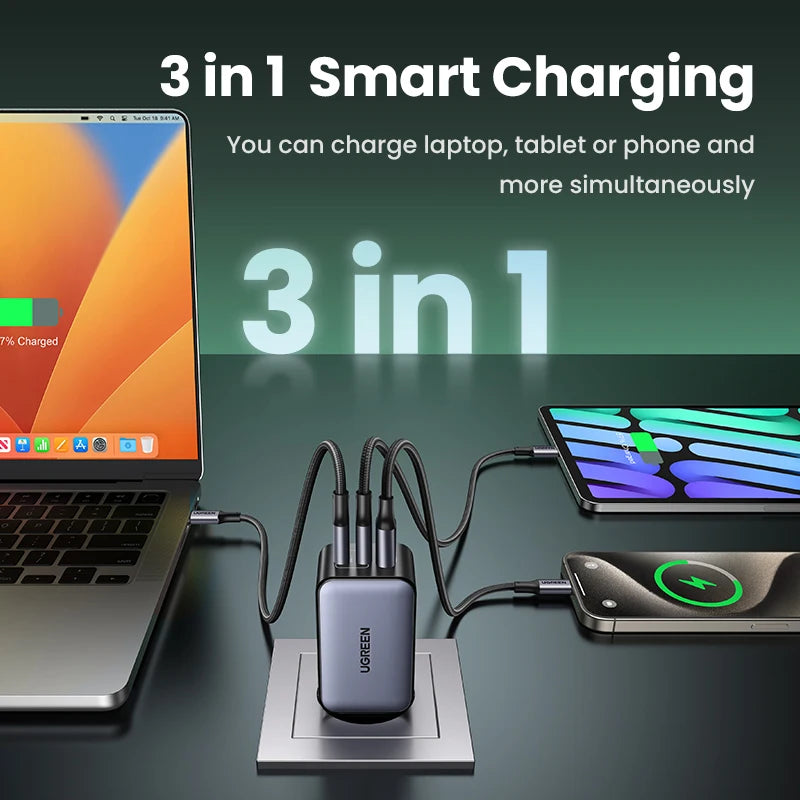 UGREEN 100W GaN Charger USB C Charger QC4.0 3.0 Quick Charge For Macbook Air Laptop Tablet PDFast Charger For iPhone 17 16 15Pro