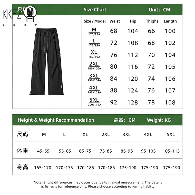 Mens Lightweight Wide Leg Cargo Trousers Drawstring Elastic Waist Multi Pockets For Hiking Travel Urban Casual Outfits