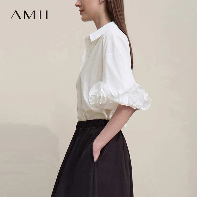 អាវ Amii កប្បាសសម្រាប់ស្ត្រីឆ្នាំ ២០២៦ រដូវក្តៅថ្មី កអាវក្រោះ អាវធំស្មាទម្លាក់ រឹង ធម្មតា រលុង សមសម្រាប់ការិយាល័យ សម្រាប់ស្ត្រី 12622058