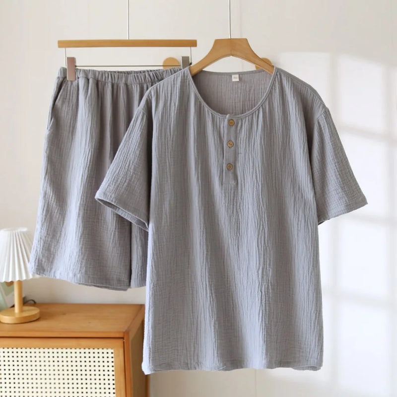 New Male Pajamas Short-sleeved Pijamas Lounge Set Pyjamas Men Loungewear Suit Pure Cotton Round Neck Sleepwear Soft Loungewear