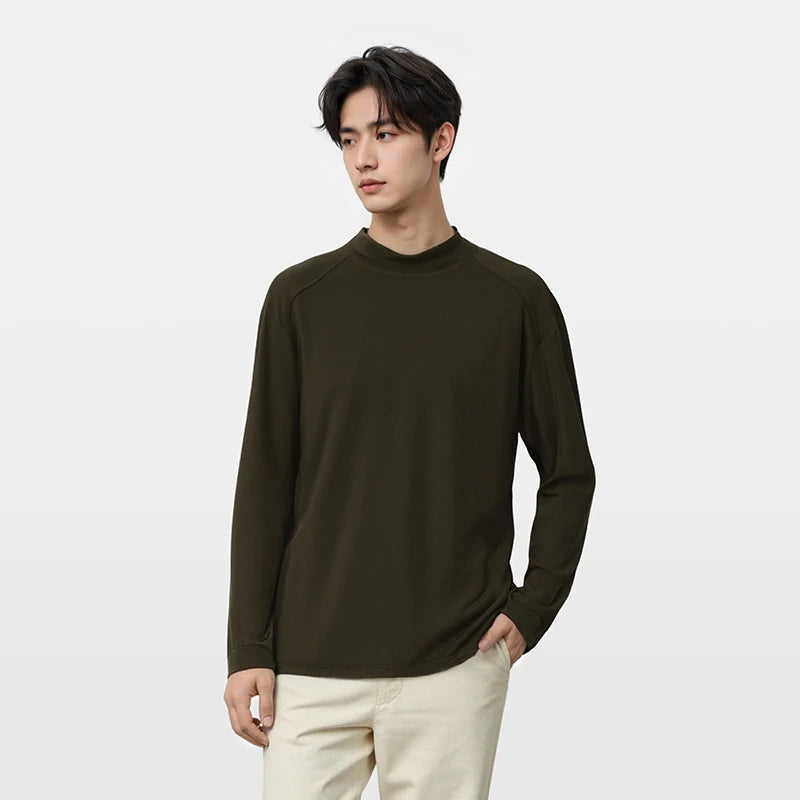Semir Men Tshirt Thermal Warmth Mock Neck Solid Color Everyday Style Soft Touch 2026 Spring Long Sleeve Base Layer