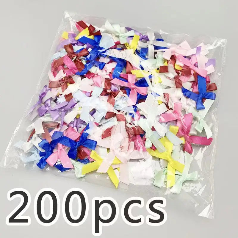 200Pcs 4*4cm Fresh Pink Satin Ribbon Bows Polyester Mini Bowknot DIY Craft Ornaments Gift Wedding Hair Decorations