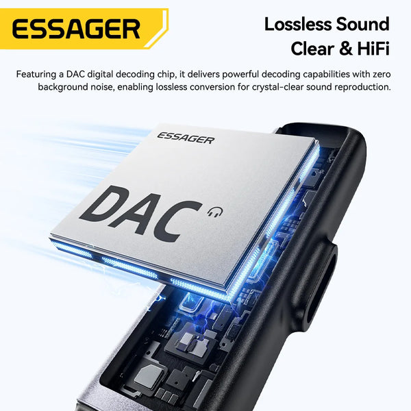 ឧបករណ៍សាកថ្ម និងអូឌីយ៉ូ Essager 2-in-1 USB Type C ទៅ 3.5mm ឧបករណ៍បម្លែងអូឌីយ៉ូ Aux សម្រាប់កាសស្តាប់ត្រចៀក 60W សម្រាប់ MacBook iPhone Xiaomi
