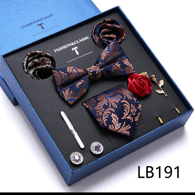 Men's Suit Dress Accessories (Tie + Bow Tie + Square Scarf + Tie Clip + Button + Metal Flower Brooch) 36 Colors To Choose From