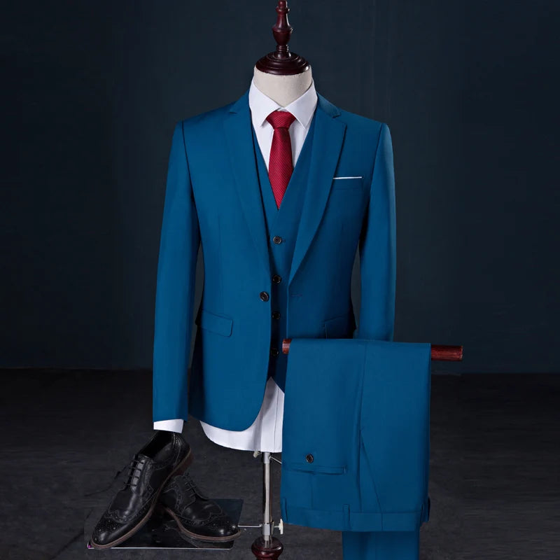 2026 New Men's Suit 3-Pieces Set (Jacket + Pants + Vest) Wedding / Party / Office Slim Blazer Coat + Trousers Asian Size